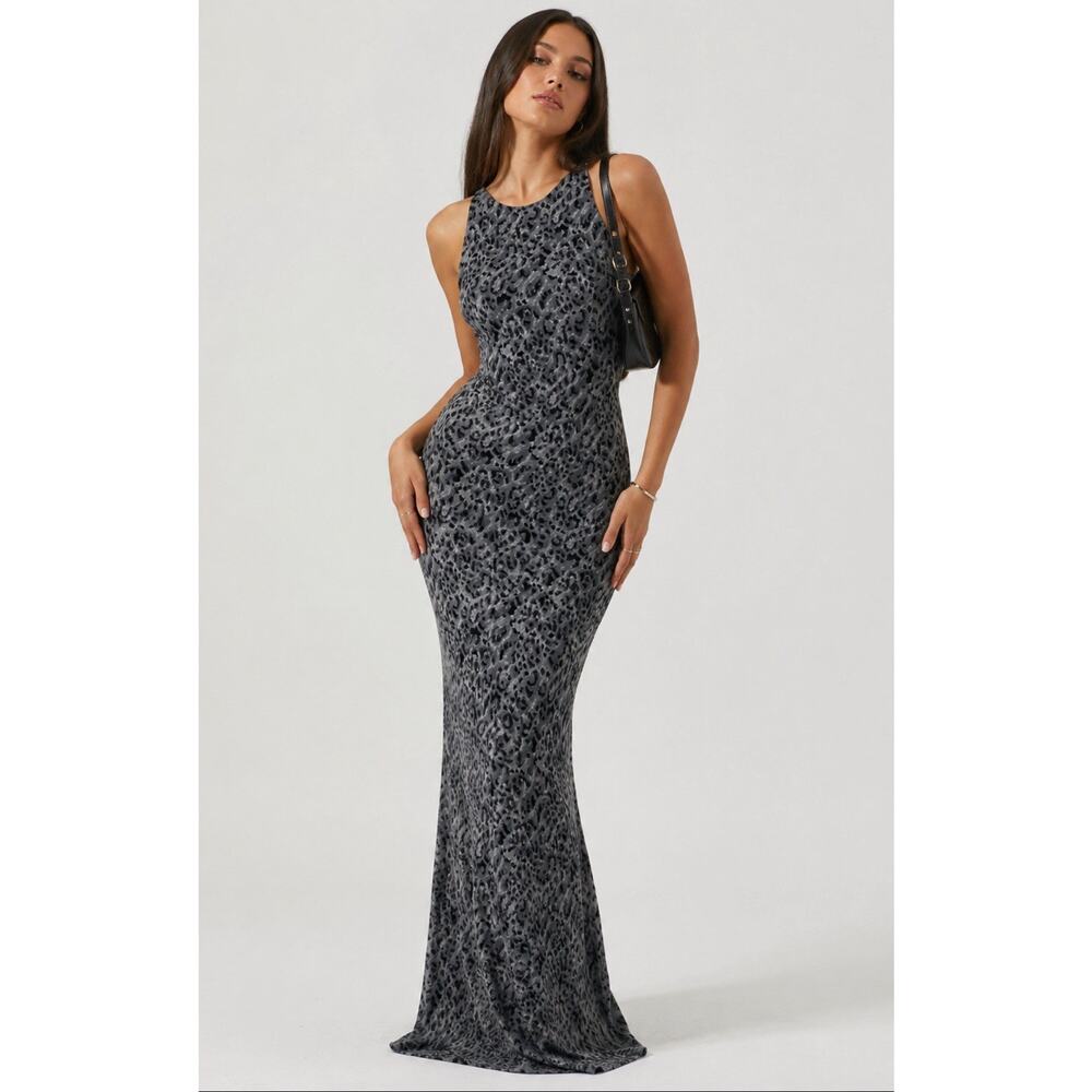 Vintage Y2K McBling Prom Bodycon Leopard Print Maxi Dress Sz 10 Sleeveless USA